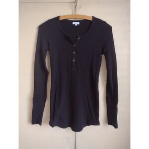 Vtg Y2k Splendid Henley Long Sleeve Waffle Thermal Black Bella Swan Whimsigoth